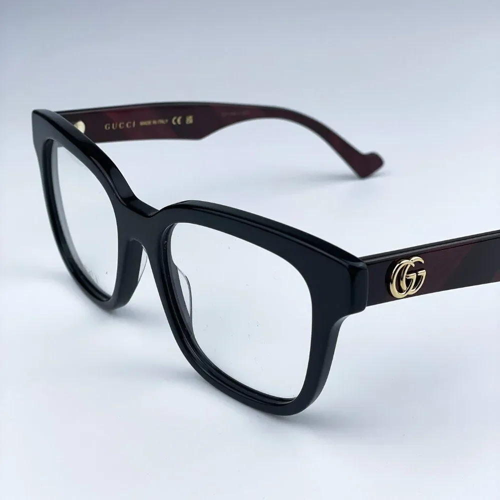 NEW Gucci GG0958O 008 Black Burgundy Square Unisex Eyeglasses